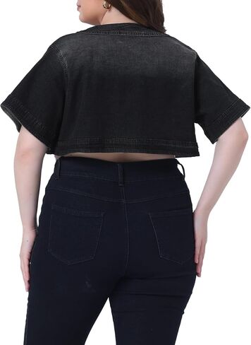 Agnes Orinda Plus Size Denim Jackets for Women Cardigan Casual Short Crop Jean Jacket Shrug 2023 in Saudi Arabia