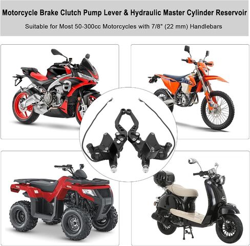 Universal Motorcycle Brake Clutch Pump Lever with Dual Hydraulic Master Cylinder Reservoir Set Left & Right CNC Suitable for 50-300cc Motorcycles with 7/8" 22mm Handlebars in Saudi Arabia