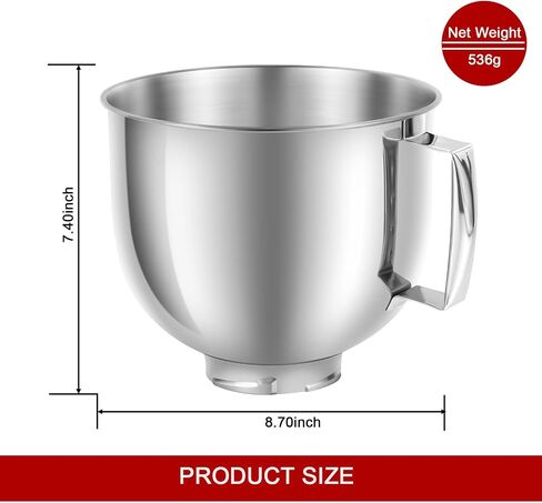 وعاء خلاط من الفولاذ المقاوم للصدأ 6QT مع مقبض متوافق مع خلاطات حامل وعاء كيتشن إيد KD2661، KL26M، KP26M1، KP26M8، KP26N9، KV25G، KV25M. بديل لوعاء الخلط كيتشن إيد بسعة 6 لتر KN2B6PEH in Kuwait