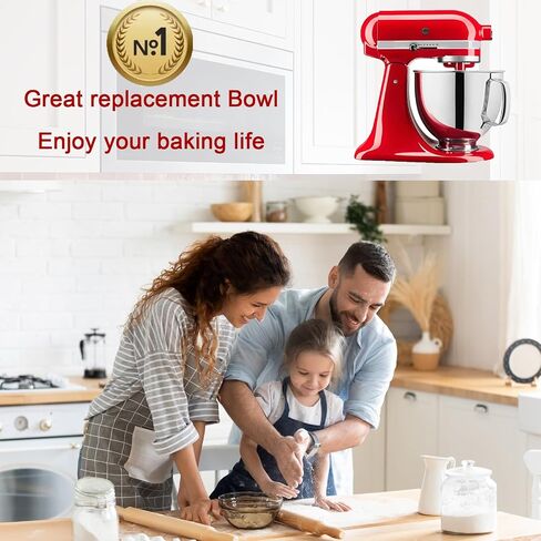 وعاء خلاط من الفولاذ المقاوم للصدأ 6QT مع مقبض متوافق مع خلاطات حامل وعاء كيتشن إيد KD2661، KL26M، KP26M1، KP26M8، KP26N9، KV25G، KV25M. بديل لوعاء الخلط كيتشن إيد بسعة 6 لتر KN2B6PEH in Kuwait