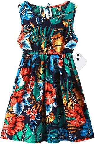 SHOOYING Mommy and Me Dress, Sleeveless Floral Printed Family Matching Hawaiian Beach Midi Dresses in Saudi Arabia