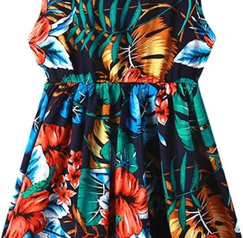SHOOYING Mommy and Me Dress, Sleeveless Floral Printed Family Matching Hawaiian Beach Midi Dresses in Saudi Arabia