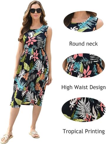 SHOOYING Mommy and Me Dress, Sleeveless Floral Printed Family Matching Hawaiian Beach Midi Dresses in Kuwait