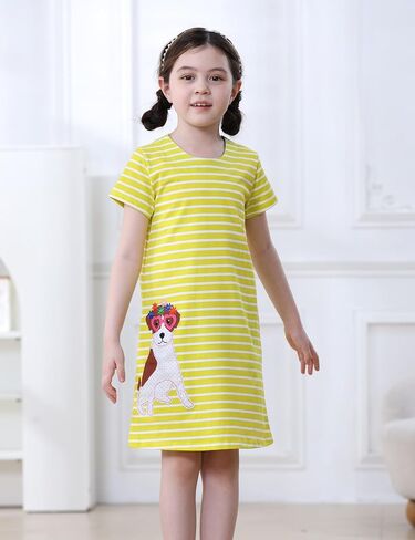 Freelu Toddler Girls Striped Summer Dress Cartoon Dresses Dresses Girls Cotton Disual Discal Dression 2-7 y in Kuwait