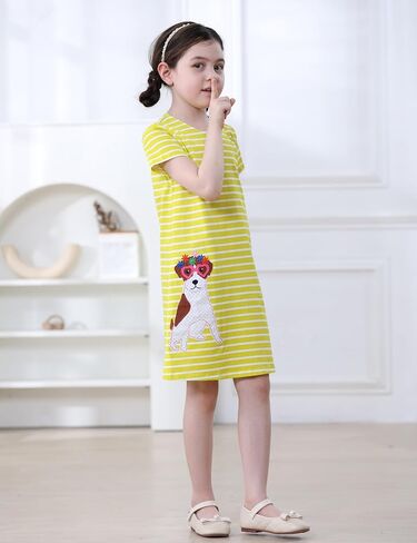 Freelu Toddler Girls Striped Summer Dress Cartoon Dresses Dresses Girls Cotton Disual Discal Dression 2-7 y in Kuwait