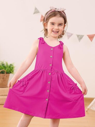 Vieille Summer Dress for Girls Button Down Sleeveless Dresses with Pockets Cross Back Sundress 2-6 Years in Saudi Arabia