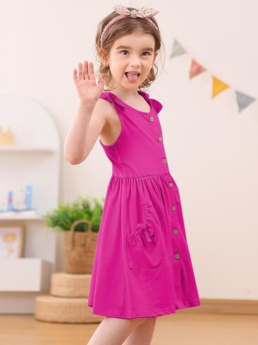 Vieille Summer Dress for Girls Button Down Sleeveless Dresses with Pockets Cross Back Sundress 2-6 Years in Saudi Arabia