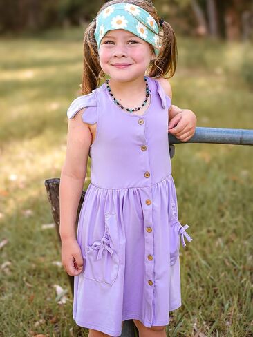 Vieille Summer Dress for Girls Button Down Sleeveless Dresses with Pockets Cross Back Sundress 2-6 Years in Saudi Arabia