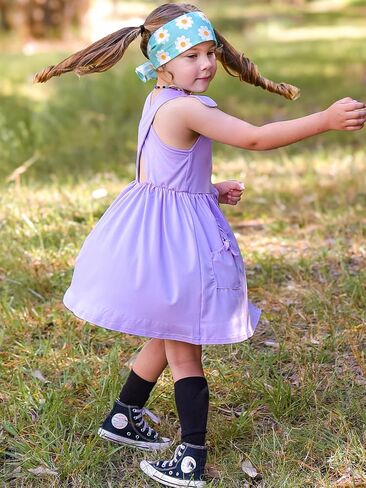 Vieille Summer Dress for Girls Button Down Sleeveless Dresses with Pockets Cross Back Sundress 2-6 Years in Saudi Arabia