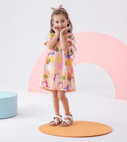 BeiVSlley Toddler Girls Dresses 3-Pack | Cotton Short Sleeve Summer Dress with Twirl Skirt | Cute Cartoon Sundress 2-7T in Kuwait
