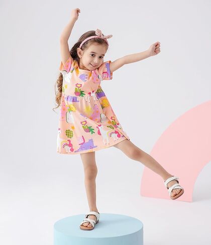 BeiVSlley Toddler Girls Dresses 3-Pack | Cotton Short Sleeve Summer Dress with Twirl Skirt | Cute Cartoon Sundress 2-7T in Kuwait