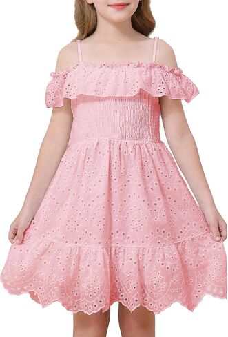 Weebaby Tween Girls Dresses Summer Outfits Smocked Dress Casual Sundress Lace Teen Girl Clothes 7-14 Years in Saudi Arabia