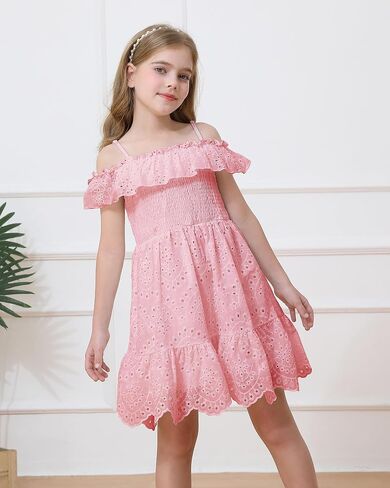 Weebaby Tween Girls Dresses Summer Outfits Smocked Dress Casual Sundress Lace Teen Girl Clothes 7-14 Years in Saudi Arabia