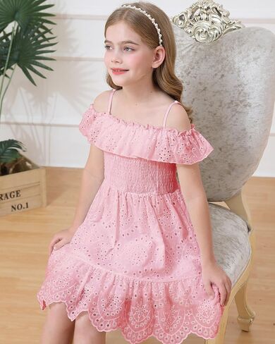 Weebaby Tween Girls Dresses Summer Outfits Smocked Dress Casual Sundress Lace Teen Girl Clothes 7-14 Years in Saudi Arabia