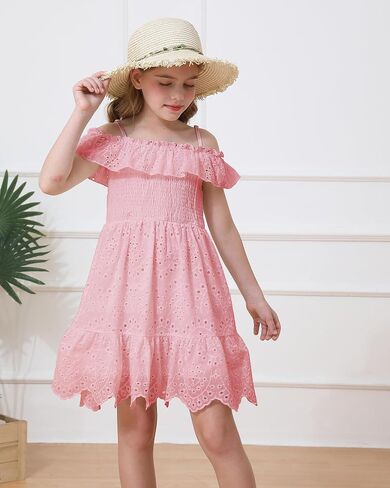 Weebaby Tween Girls Dresses Summer Outfits Smocked Dress Casual Sundress Lace Teen Girl Clothes 7-14 Years in Saudi Arabia
