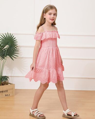 Weebaby Tween Girls Dresses Summer Outfits Smocked Dress Casual Sundress Lace Teen Girl Clothes 7-14 Years in Saudi Arabia