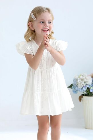 Happy Town Toddler Baby Girl Casual Dresses Summer Sundress Ruffle Button Down Solid Girl's Boho Dress Spring Outfits in Saudi Arabia