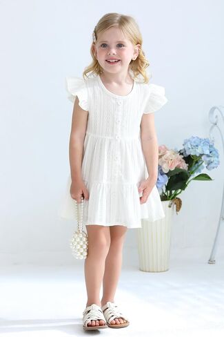 Happy Town Toddler Baby Girl Casual Dresses Summer Sundress Ruffle Button Down Solid Girl's Boho Dress Spring Outfits in Saudi Arabia