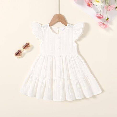 Happy Town Toddler Baby Girl Casual Dresses Summer Sundress Ruffle Button Down Solid Girl's Boho Dress Spring Outfits in Saudi Arabia