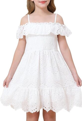 Weebaby Tween Girls Dresses Summer Outfits Smocked Dress Casual Sundress Lace Teen Girl Clothes 7-14 Years in Saudi Arabia