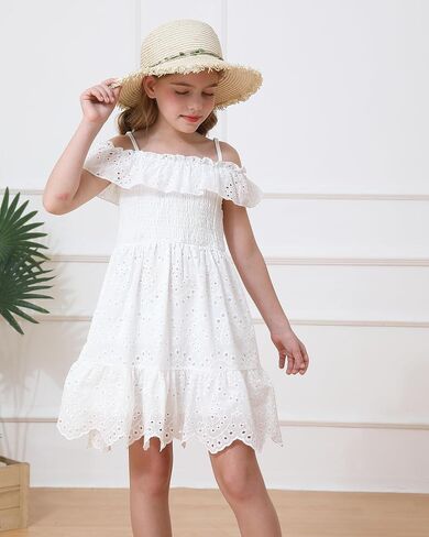 Weebaby Tween Girls Dresses Summer Outfits Smocked Dress Casual Sundress Lace Teen Girl Clothes 7-14 Years in Saudi Arabia