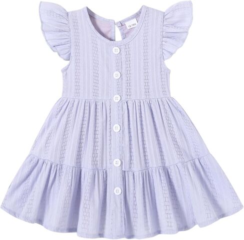 Happy Town Toddler Baby Girl Casual Dresses Summer Sundress Ruffle Button Down Solid Girl's Boho Dress Spring Outfits in Saudi Arabia