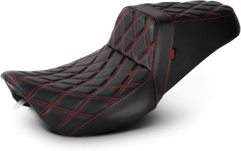 One-Piece Driver and Passenger Seat with Diamond Pattern Stitching Fit for Harley Touring Road King 1997-2007 Street Glide 2006-2007 (Red Stitching) in Kuwait