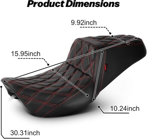 One-Piece Driver and Passenger Seat with Diamond Pattern Stitching Fit for Harley Touring Road King 1997-2007 Street Glide 2006-2007 (Red Stitching) in Kuwait