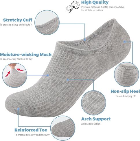 Coovan No Show Socks for Men 7 Pack Cotton Cotton Casual Basic Invisible Socks with Non Slip Grip in Kuwait