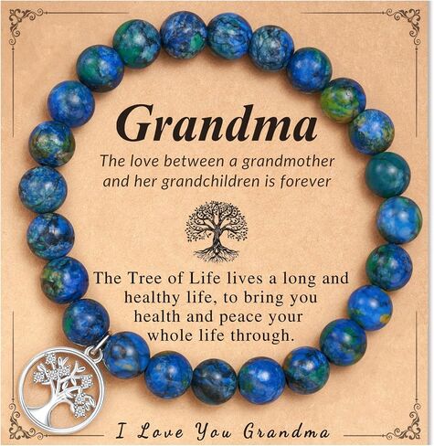 Health & Peace Tree of Life Bracelet for Grandma, Natural Stone with Sparkling Metal Charm, Mother's Day Gift with Blessing Card for Wellbeing and Protection in Kuwait