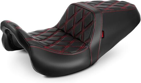 One-Piece Driver and Passenger Seat with Diamond Pattern Stitching Fit for Harley Touring Road King 1997-2007 Street Glide 2006-2007 (Red Stitching) in Kuwait