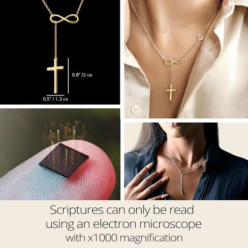 Y Cross Necklace Nano Bible Jewelry - Christian Infinity Pendant - Entire KJV New Testament Holy Scriptures on 0.2" Microchip, Religious Faith Jewelry for Women, 18" Link Chain in Saudi Arabia