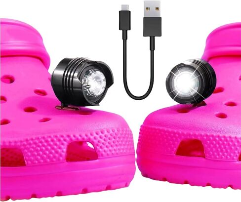 Rechargeable Headlights for Clog 2PCS, Flashlight Clog Charm Attachment Accessories for Shoes with 3 Light Modes for Dog Walking, Camping, Running, Suitable for Adults Kids Boys Girls Men Women in Saudi Arabia