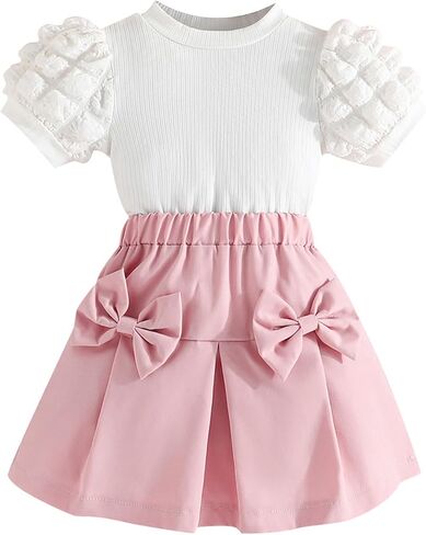 Toddler Girls Skirt Set 2 Piece, Cute Summer Outfits, Baby Girl Fashion Shorts Set for Toddler Girl 2-9 Years in Saudi Arabia
