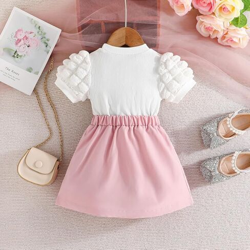 Toddler Girls Skirt Set 2 Piece, Cute Summer Outfits, Baby Girl Fashion Shorts Set for Toddler Girl 2-9 Years in Saudi Arabia