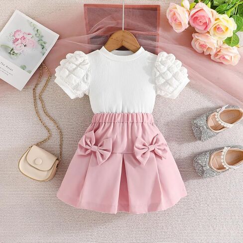 Toddler Girls Skirt Set 2 Piece, Cute Summer Outfits, Baby Girl Fashion Shorts Set for Toddler Girl 2-9 Years in Saudi Arabia