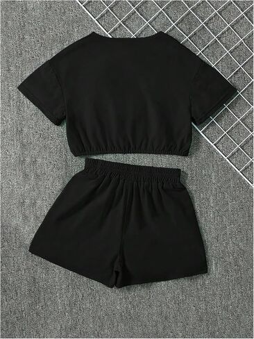 Verdusa Girl's 2 Piece Tracksuits Short Sleeve Graphic Jersey Crop Tops and Track Shorts Set in Saudi Arabia