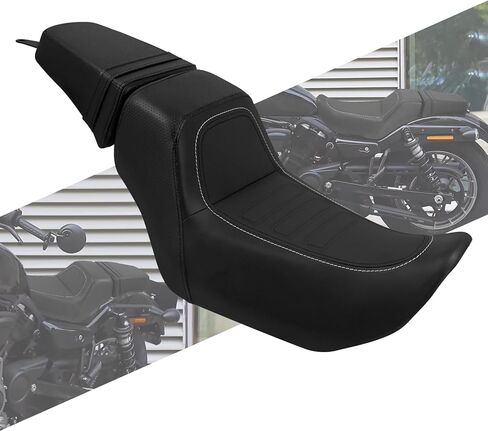 Motorcycle Front Driver Rider Seat Rear Passenger Pillion Seat Cushion Leather One-Piece Seat Fit For Harley Nightster RH975 RH975S 2022-up (Black Stitching) in Kuwait