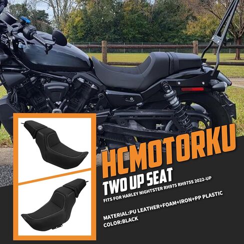 Motorcycle Front Driver Rider Seat Rear Passenger Pillion Seat Cushion Leather One-Piece Seat Fit For Harley Nightster RH975 RH975S 2022-up (Black Stitching) in Kuwait