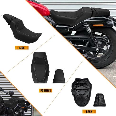Motorcycle Front Driver Rider Seat Rear Passenger Pillion Seat Cushion Leather One-Piece Seat Fit For Harley Nightster RH975 RH975S 2022-up (Black Stitching) in Kuwait