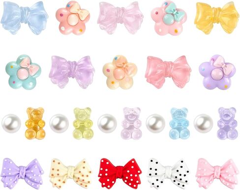 Flower Shoe Charms for Girls, 25Pcs Cute Bow Bear Shoe Accessories, Bling Pearl DIY Shoe Decoration for Party Favor in Saudi Arabia
