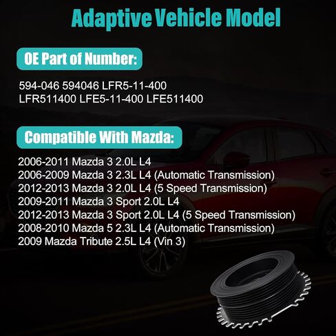 594-380 Engine Harmonic Balancer Crankshaft Pulley Compatible with Mazda Miata 1994-1997/1999-2005, MX-3 1994-1995, Protege 1991-1993/1996-2001 1.5L 1.6L 1.8L L4, Replace B57711401 B6BF11401 in Saudi Arabia