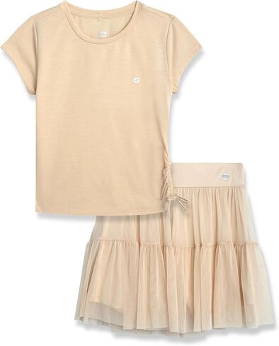مجموعة التنورة النشطة للبنات RBX - Skort Mesh Mesh Mesh و Jersey من قطعتين مع الجانب المغطى بالملفات (الأحجام: 4-16) in Saudi Arabia