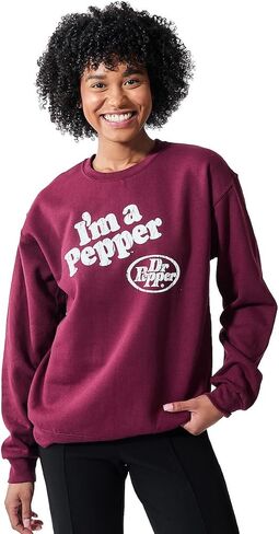Bioworld Dr Pepper I'm A Pepper Women's Burgundy Crew Neck Long Sleeve Sweatshirt in Saudi Arabia