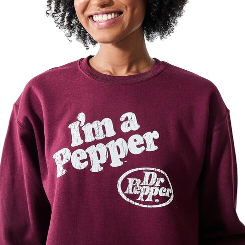 Bioworld Dr Pepper I'm A Pepper Women's Burgundy Crew Neck Long Sleeve Sweatshirt in Saudi Arabia
