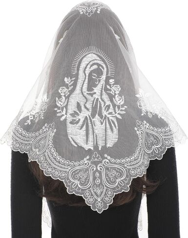 Bozidol Mantilla Veils for Church Catholic, Triangle Virgin Mary Lace Chapel Veil, Latin Mass Prayer Head Coverings for Women in Kuwait