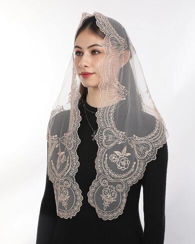 Bozidol Mantilla Veils for Church Catholic, Triangle Virgin Mary Lace Chapel Veil, Latin Mass Prayer Head Coverings for Women in Kuwait