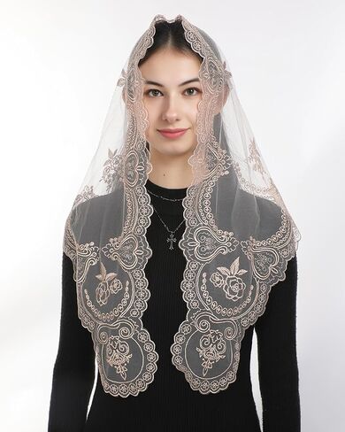 Bozidol Mantilla Veils for Church Catholic, Triangle Virgin Mary Lace Chapel Veil, Latin Mass Prayer Head Coverings for Women in Kuwait