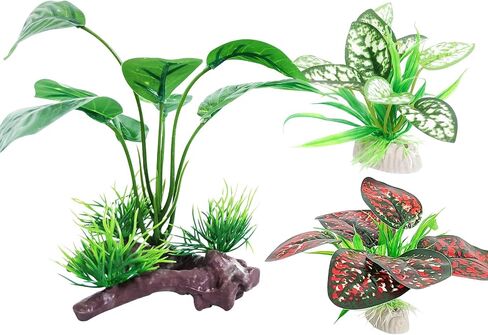 Reptile Artificial Plants 3PCS Betta Silk Aquarium Plants Artificial Cave Aquarium Plants Decorations Aquariums Fish Tank Plant in Kuwait