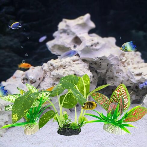 Reptile Artificial Plants 3PCS Betta Silk Aquarium Plants Artificial Cave Aquarium Plants Decorations Aquariums Fish Tank Plant in Kuwait